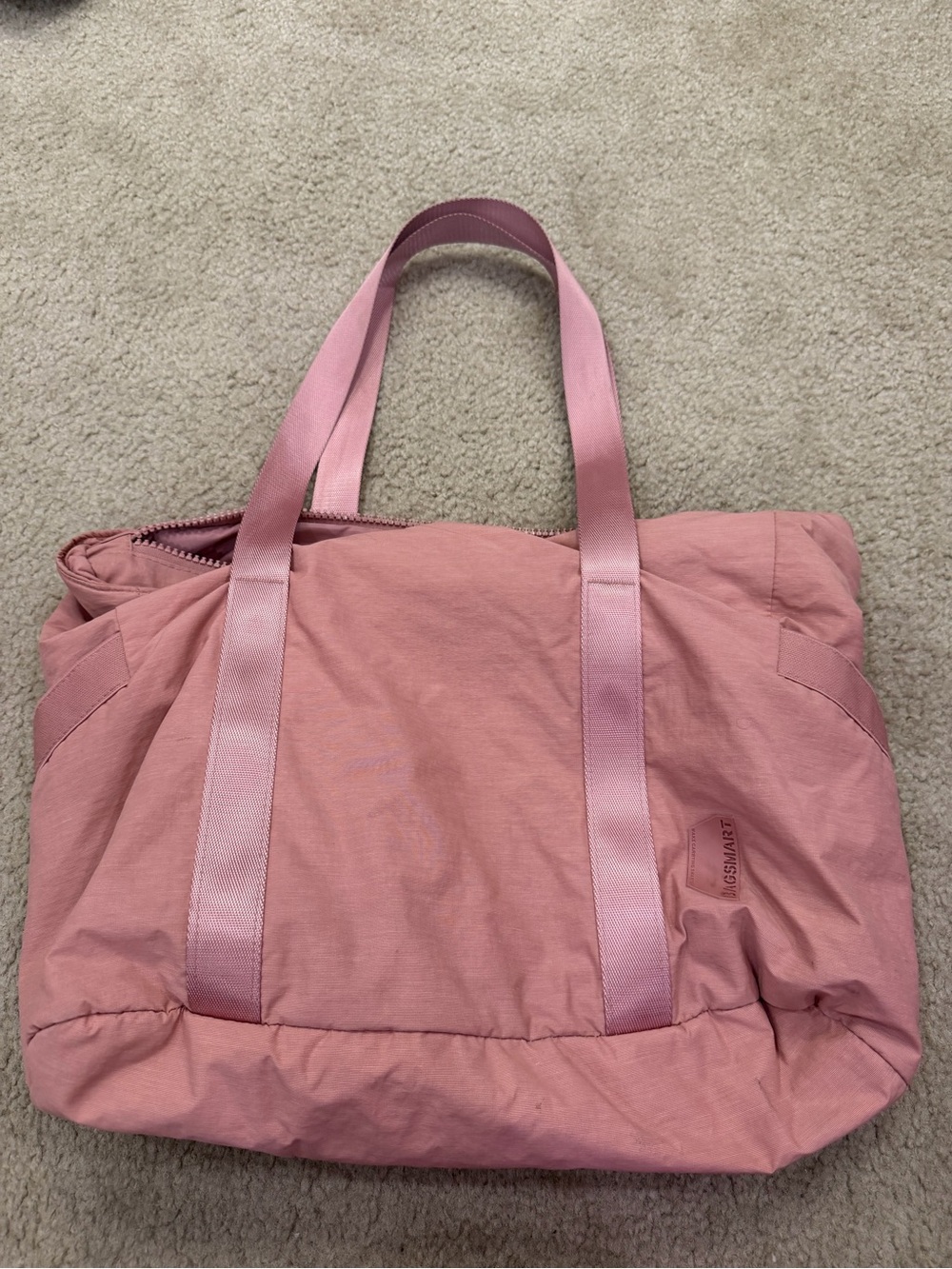 Soft Quilted Pink Tote with Dual Webbed Handles